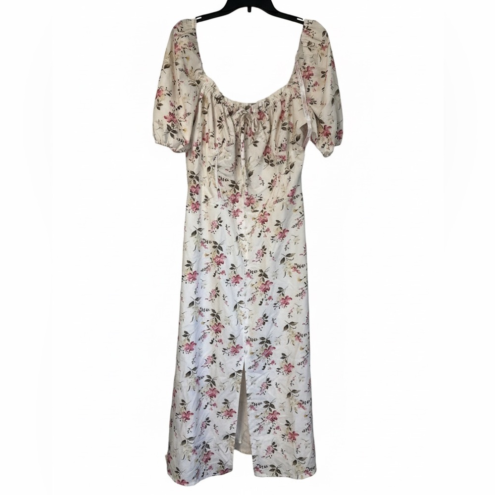 NWT Missguided Milkmaid Midi Dress with Pink Floral Print Womens 14 Spring Chic